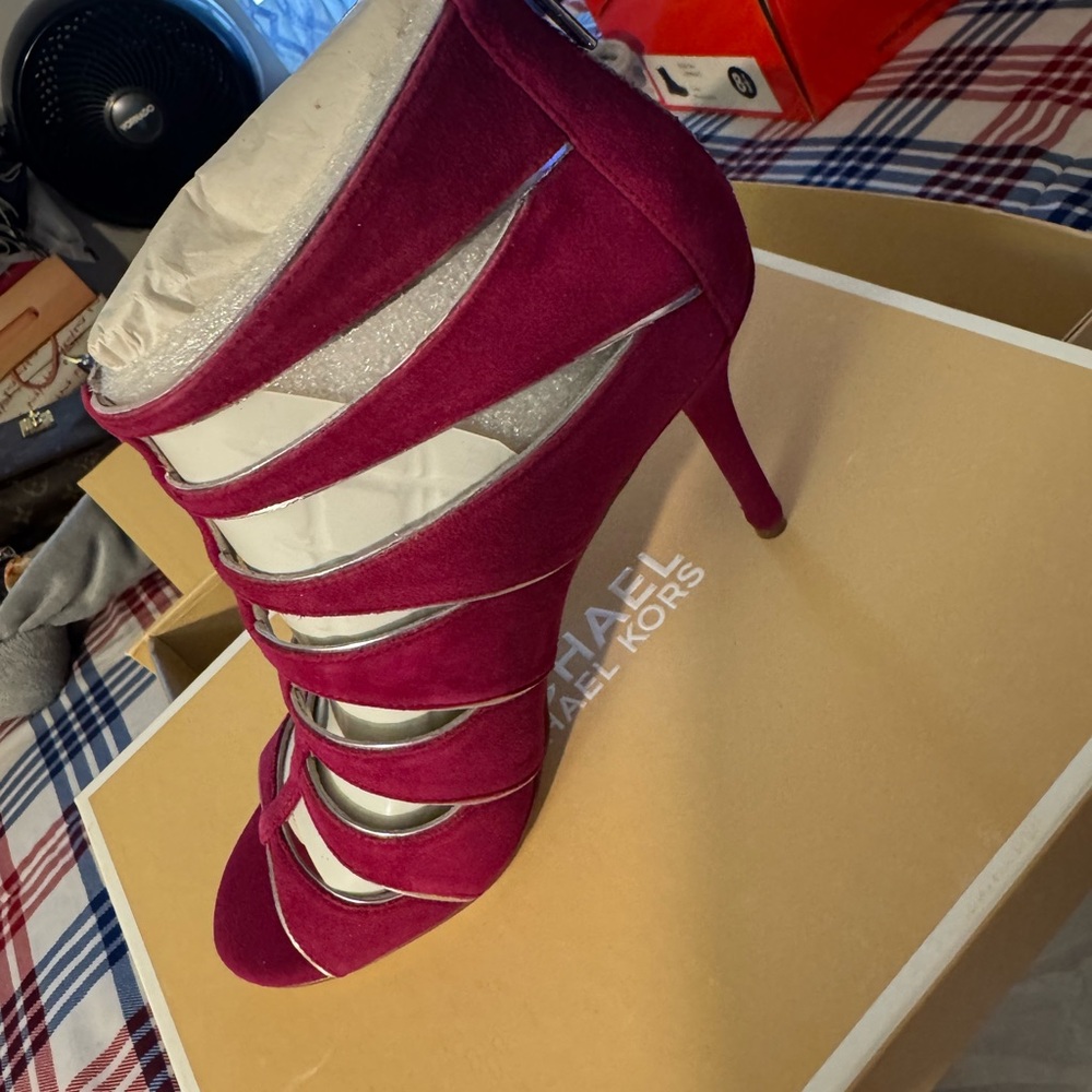 Michael Kors Fuchsia Strappy Suede Stiletto Bootie
